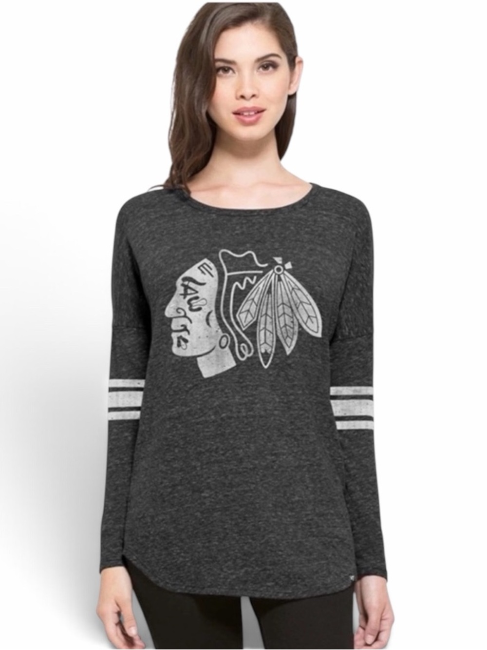 '47 Black Neps NHL Chicago Blackhawks Graphic Long Sleeve T-Shirt Size Medium